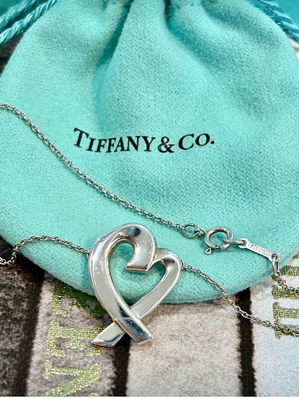🩵Tiffany & Co. Loving Heart Ribbon 925 Silver Pendant Necklace - Paloma Picasso